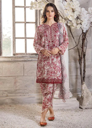 3 Pc Unstitched Digital Printed Lawn Suit Blushed 1 With Embroidered Patch