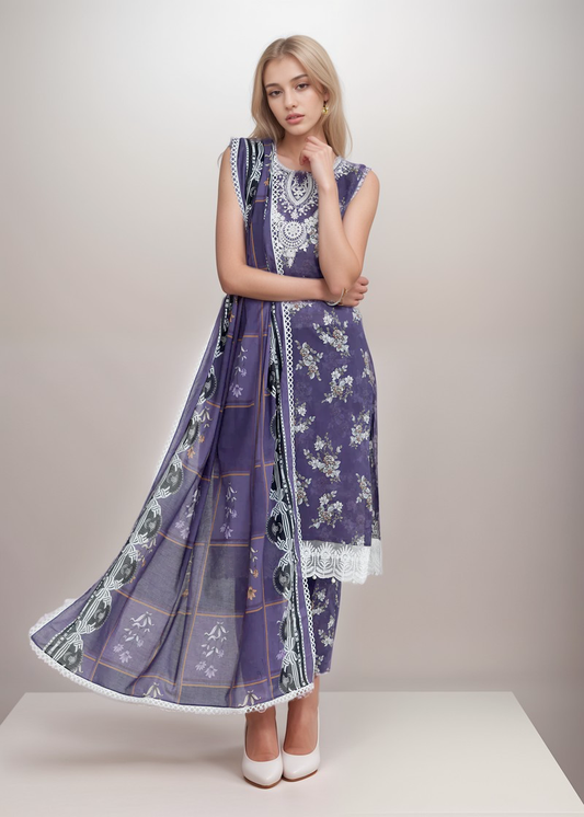 3 Pc Unstitched Digital Printed Lawn Suit - SR-4101