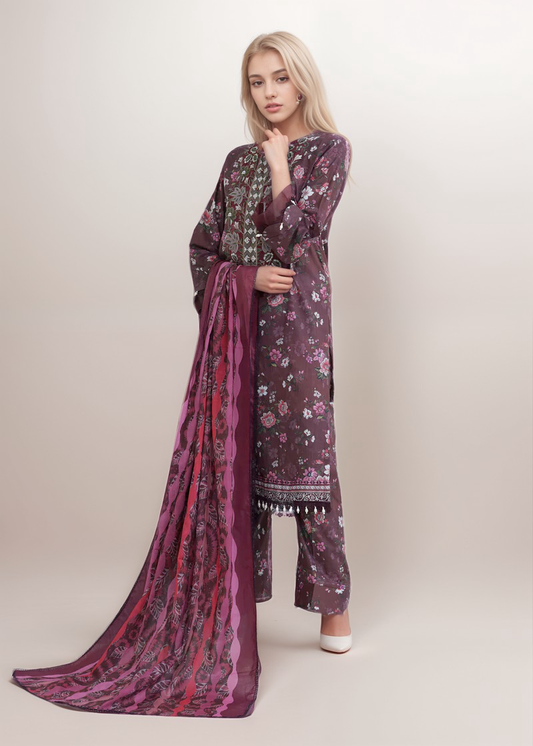 3 Pc Unstitched Digital Printed Lawn Suit - SR-3290