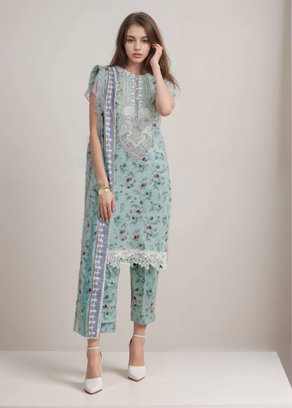 3 Pc Unstitched Digital Printed Lawn Suit - SR-2404