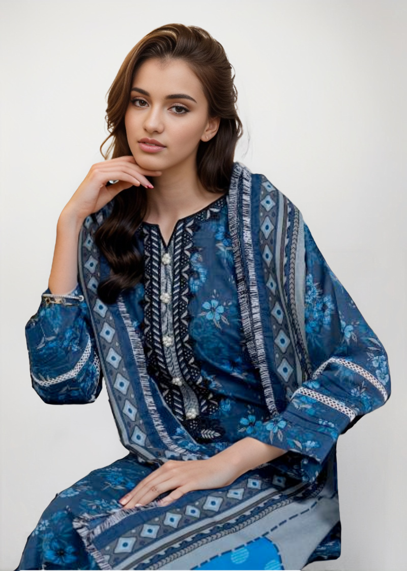 3 Pc Unstitched Digital Printed Lawn Suit - SR-4092